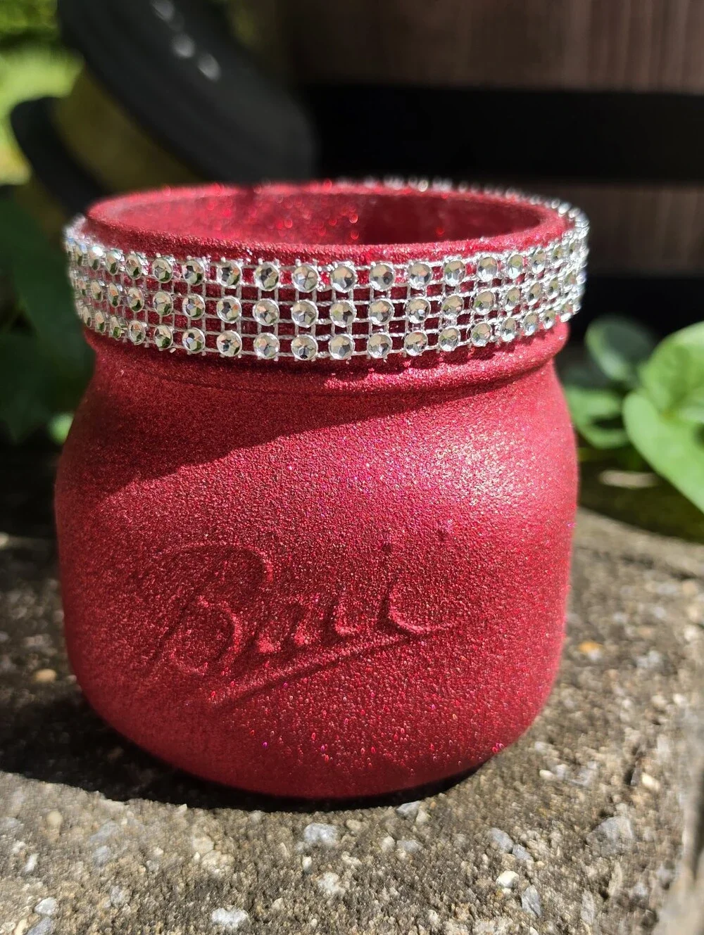 Red Glitter Bling Rhinestone Pint Widemouth Mason Jar for Wedding Centerpiece